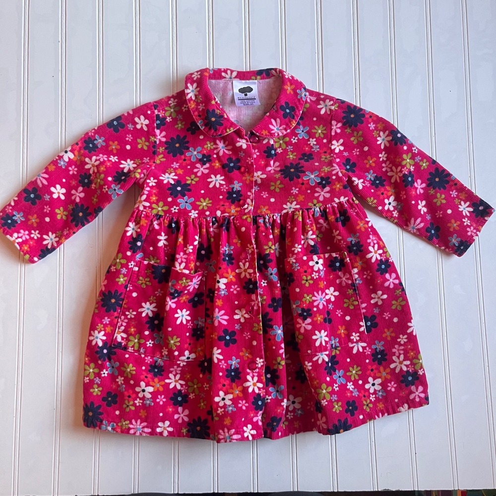 Mulberry Bush Corduroy Floral Dress 2T Pink Long Sleeve Button Front Pockets